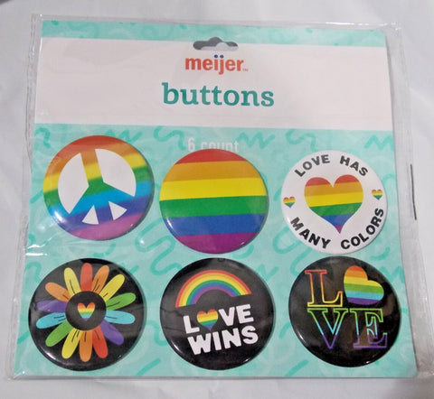 6 Piece Set Pride Buttons PinBacks Rainbow Heart Assorted Designs