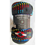 Native American Design Fleece Throw Blanket 2 Sided Black n Blue 60"x50"