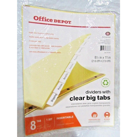 Office Depot 3-Ring Dividers all Clear Tabs 8 1/2" x 11" 12 Total Sheets
