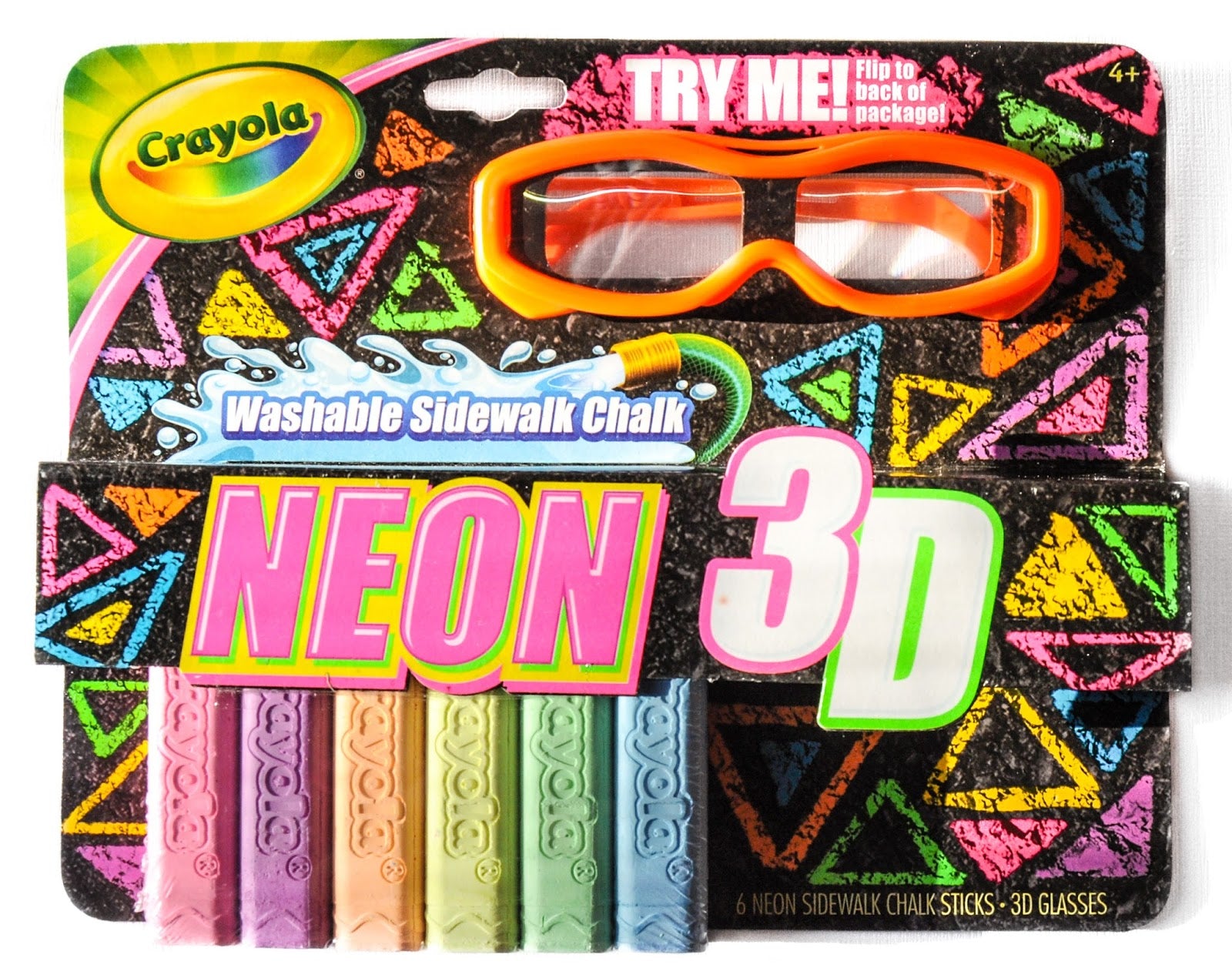 Crayola 3-D Neon Chalk and Glasses Washable Sidewalk 6ct Chalk