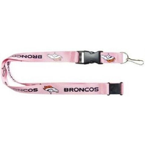 NFL Denver Broncos Logo on Pink w/Blue Lettering 24" by 1" Lanyard Keychain