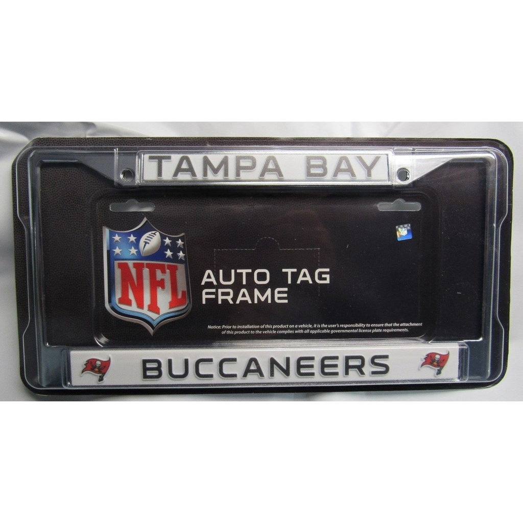 NFL Tampa Bay Buccaneers Chrome License Plate Frame Thin Black Letters