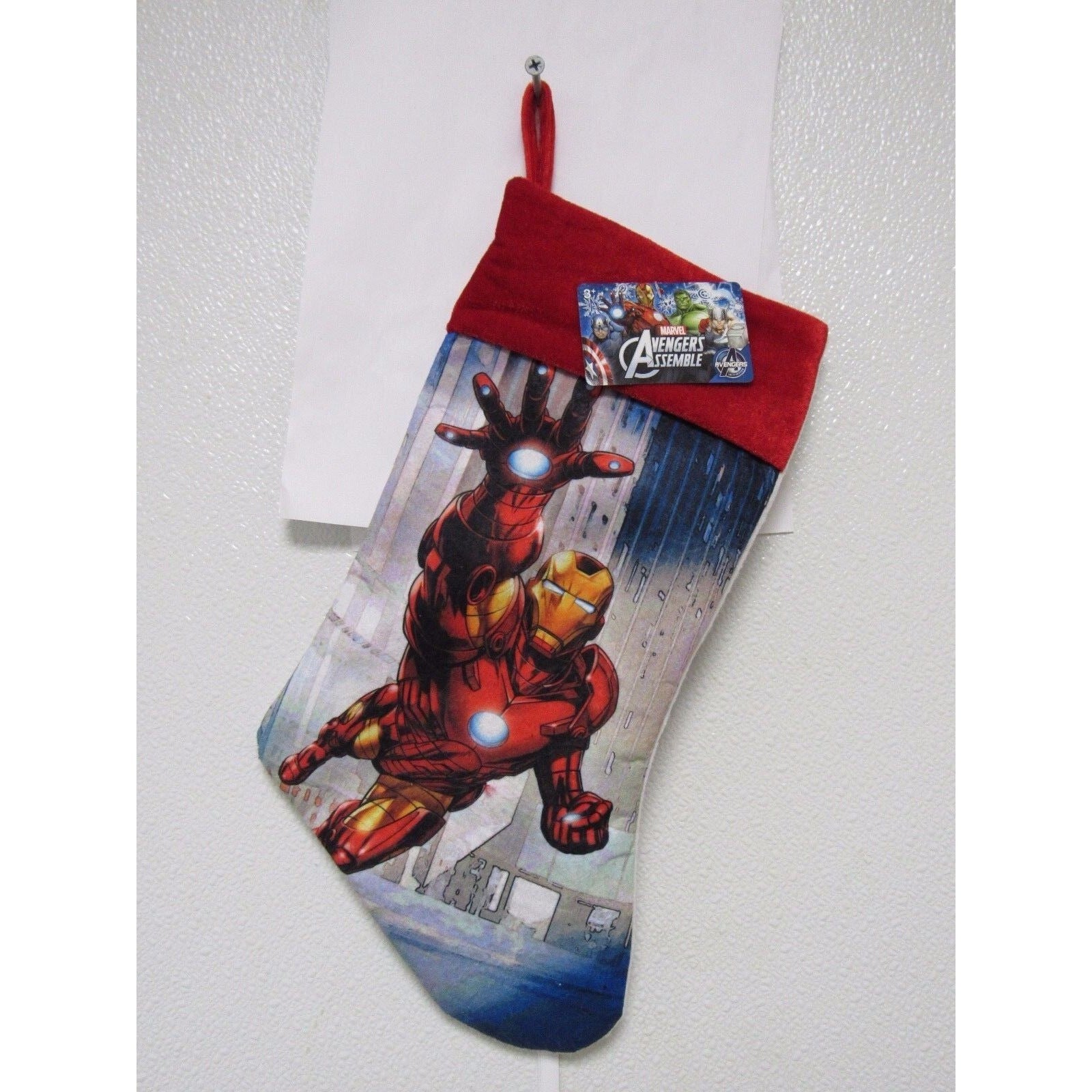 Marvel Avengers Iron Man Assemble White Felt 15" Christmas Holiday Stocking