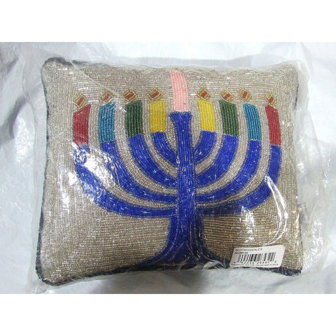 Sudha Pennathur Beaded Hanukkah Menorah 10"x8"x4" Pillow