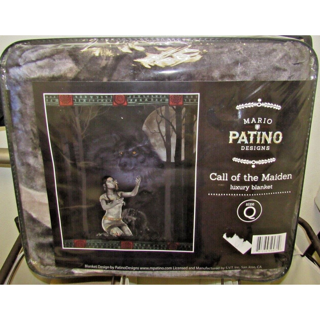 Mario Patino "Call of the Maiden" Native American Wolf Plush Blanket Queen