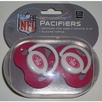 NFL San Francisco 49ers Pink Pacifiers Set of 2 w/ Solid Shield in Case
