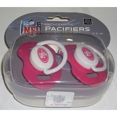 NFL San Francisco 49ers Pink Pacifiers Set of 2 w/ Solid Shield in Case