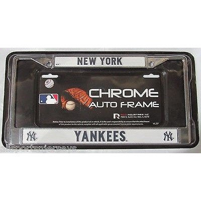 MLB New York Yankees Chrome License Plate Frame Thin Letters