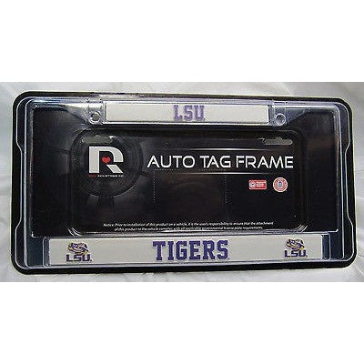 NCAA LSU Louisiana State Tigers Chrome License Plate Frame Thin Purple Letters