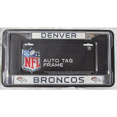 NFL Denver Broncos Chrome License Plate Frame Thin Blue Letters