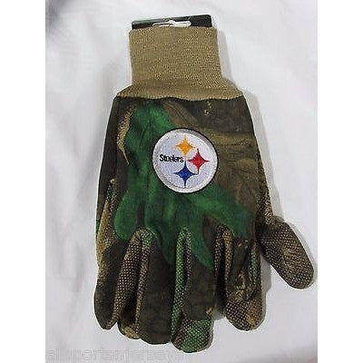 NFL Pittsburgh Steelers Logo on Camouflaged w/Camo No Slip Utility Work Gloves