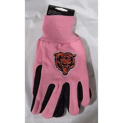 NFL Chicago Bears Face Logo on Pink w/Black Palm 2-Tone No Slip Utility Work Gloves