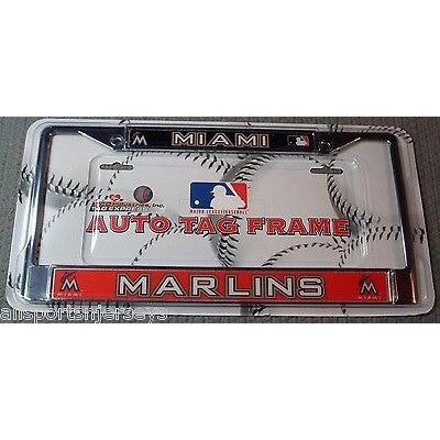 MLB Miami Marlins Chrome License Plate Frame 2 Color Flat Image