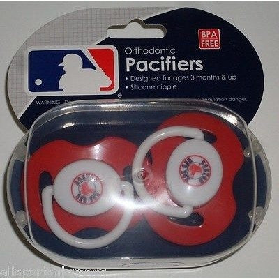 MLB Boston Red Sox Pacifiers Set of 2 w/ Solid Color Shield in Case