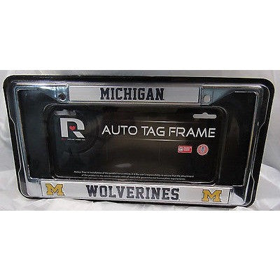 NCAA Michigan Wolverines Chrome License Plate Frame Thin Blue Letters