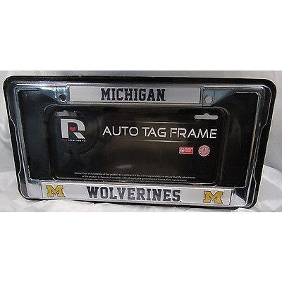 NCAA Michigan Wolverines Chrome License Plate Frame Thin Blue Letters