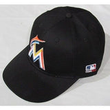 MLB Miami Marlins Adult Cap Flat Brim Raised Replica Cotton Twill Hat Black