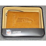 NFL Seattle Seahawks Embossed TriFold Leather Wallet With Gift Box