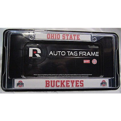 NCAA Ohio State Buckeys Chrome License Plate Frame Thin Red Letters