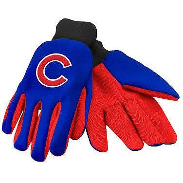 MLB Chicago Cubs Logo on Color Palm 2-Tone Utility Work Gloves by FOCO