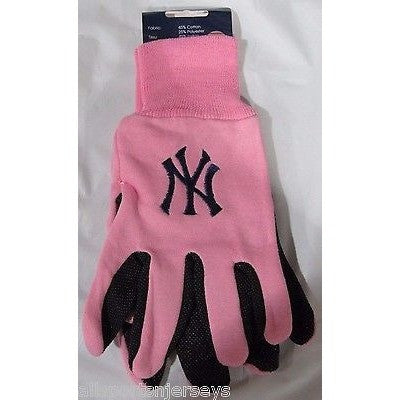 MLB New York Yankees Logo on Pink w/Black Palm 2-Tone No Slip Utility Work Gloves