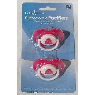 NCAA Ohio State Buckeyes Pink Pacifiers Set of 2 w/ Solid Shield on Card