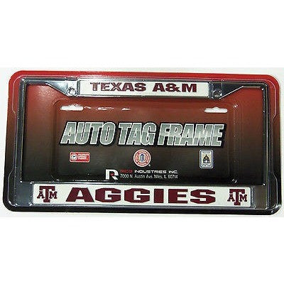 NCAA Texas A&M Chrome License Plate Frame Thick Maroon Letters