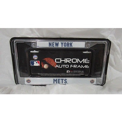 MLB New York Mets Chrome License Plate Frame Thin Letters