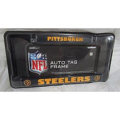 NFL Pittsburgh Steelers Black Chrome License Plate Frame Thick Letters