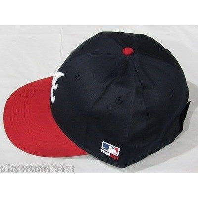 MLB Atlanta Braves Adult Cap Flat Brim Raised Replica Cotton Twill Hat Navy/Red