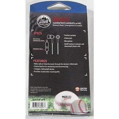 MLB New York Mets Team Logo Earphones With Microphone by Mizco