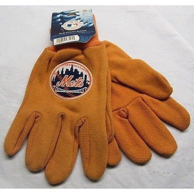 MLB NWT NO SLIP ALL ORANGE UTILITY WORK GLOVES ROUND LOGO - NEW YORK METS