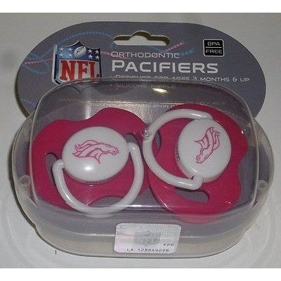 NFL Denver Broncos Pink Pacifiers Set of 2 w/ Solid Shield in Case