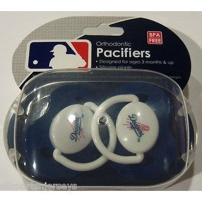 MLB Los Angeles Dodgers Pacifiers Set of 2 w/ Solid Color Shield in Case