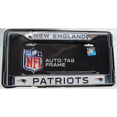 NFL New England Patriots Chrome License Plate Frame Thin Letters