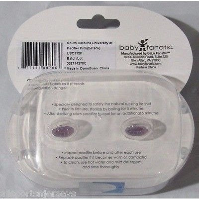 NCAA South Carolina Gamecocks Pink Pacifiers Set of 2 w/ Solid Shield in Case