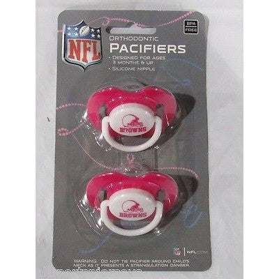 NFL Cleveland Browns Pink Pacifiers Set of 2 w/ Solid Shield on Card