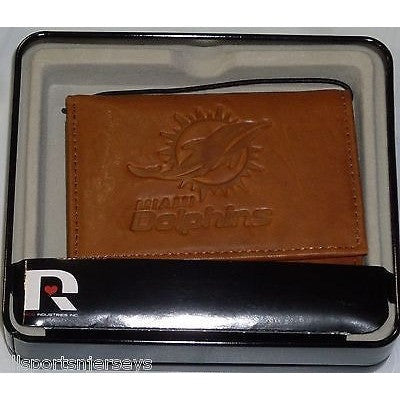 NFL Miami Dolphins Embossed TriFold Leather Wallet With Gift Box