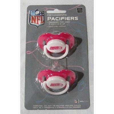 NFL Seattle Seahawks Pink Pacifiers Set of 2 w/ Solid Shield on Card