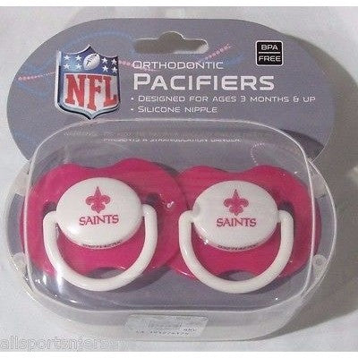 NFL New Orleans Saints Pink Pacifiers Set of 2 w/ Solid Shield in Case