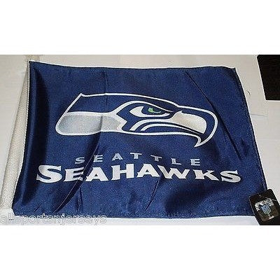 NFL Seattle Seahawks Logo over Name on Blue Window Car Flag
