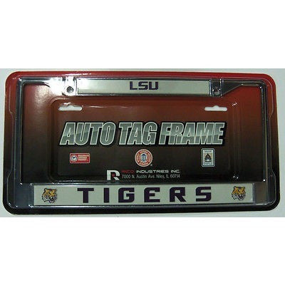 NCAA LSU Louisiana State Tigers Chrome License Plate Frame 2nd Logo Thick Purple Letters