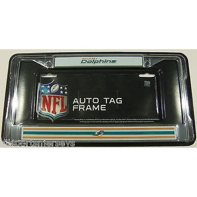 NFL Miami Dolphins Chrome License Plate Frame Stripe Bottom w/ Logo