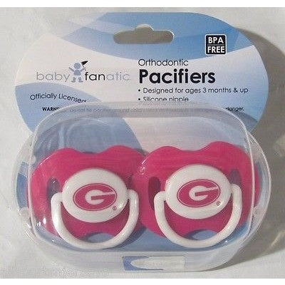 NCAA Georgia Bulldogs Pink Pacifiers Set of 2 w/ Solid Shield in Case