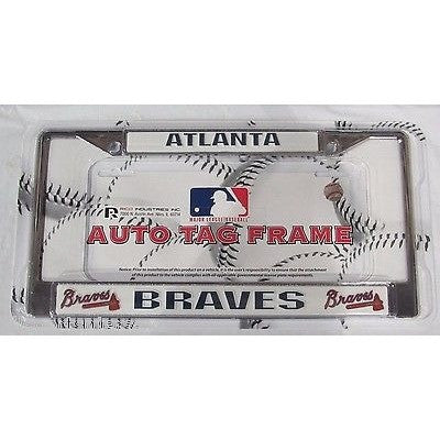 MLB Atlanta Braves Chrome License Plate Frame Thin Letters