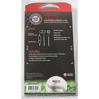 MLB Washington Nationals Team Logo Earphones With Microphone by Mizco