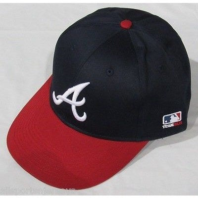 MLB Atlanta Braves Adult Cap Flat Brim Raised Replica Cotton Twill Hat Navy/Red