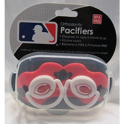 MLB Cincinnati Reds Pacifiers Set of 2 w/ Stripe on Shield in Case