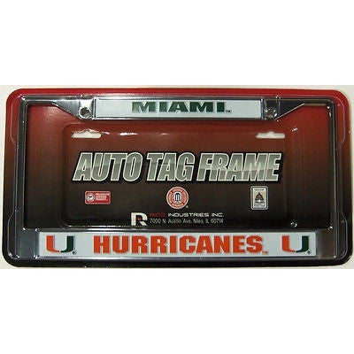 NCAA Miami Hurricanes Chrome License Plate Frame 2 Color Letters