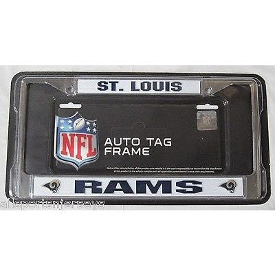 NFL ST Louis Rams Chrome License Plate Frame Thick Blue Letters
